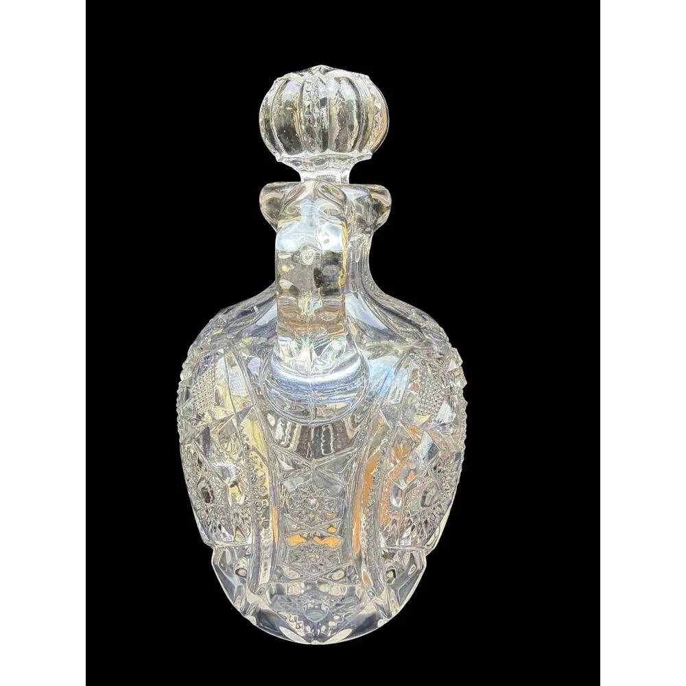 Antique Pressed Glass Handled Decanter with Original Stopper Starburst Pattern